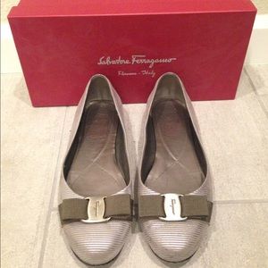 Salvatore Ferragamo Silver Ballet Flats